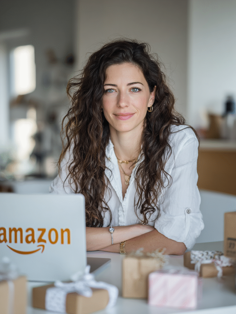 "Amazon’da marka tescil başvurusu yapan kadın girişimci, bilgisayar başında çalışıyor."