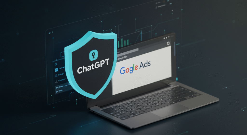 ChatGPT tarafından korunan Google Ads arayüzü – dijital güvenlik konsepti